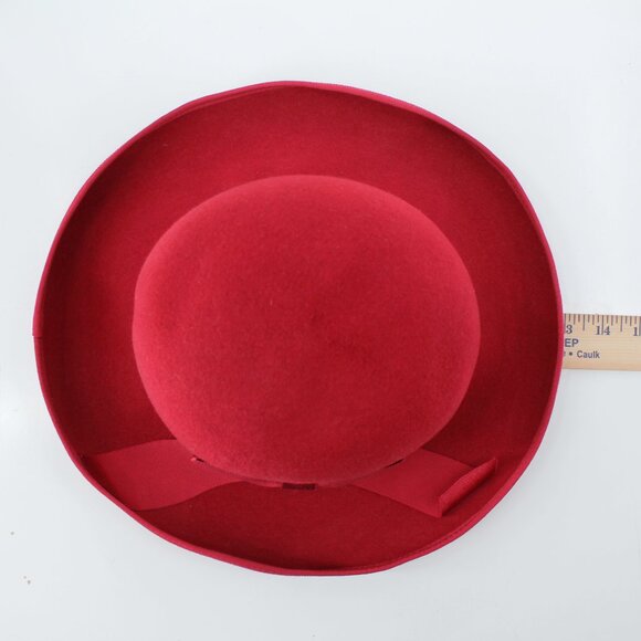 Laura Ashley Wide Brim Hat Magenta Wool Vintage Grosgrain Bow Great Britain 22.5 - Picture 13 of 14